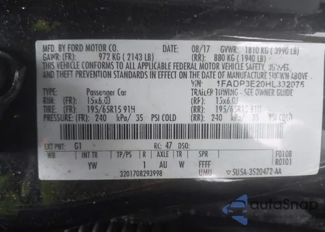 2017 Ford Focus S из США, поврежденный, VIN 1FADP3E20HL332075